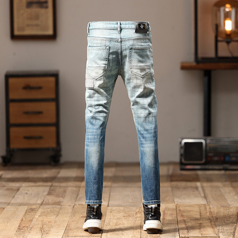 Мужские мотоциклетные джинсы, модные Универсальные брюки с переходом цветов в стиле ретро