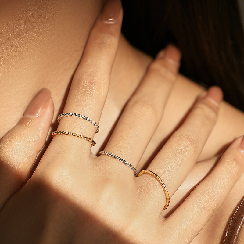 MODIAN cincin jari perak murni 925, cincin dapat ditumpuk mode sederhana geometris gelombang klasik untuk pesta perhiasan