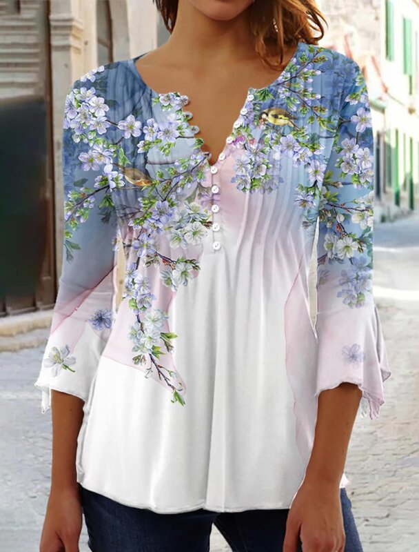 Camisa elegante para mujer, blusa informal con estampado de temperamento, Top de calle
