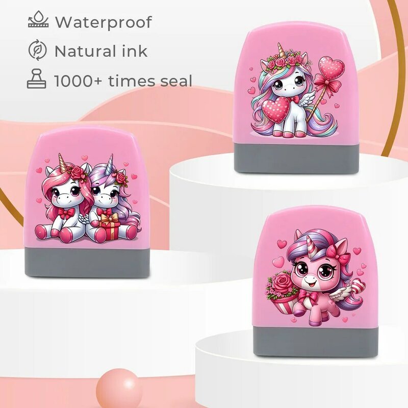 Lindo unicornio Rosa personalizado con nombre para niños, sello de juguete para niños, adecuado para libros de texto de ropa, 1pc