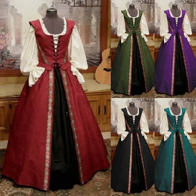 Gaun panjang Gotik abad pertengahan wanita Renaissance Vintage gaun pesta putri istana abad pertengahan bola Maxi gaun Victoria S-5XL