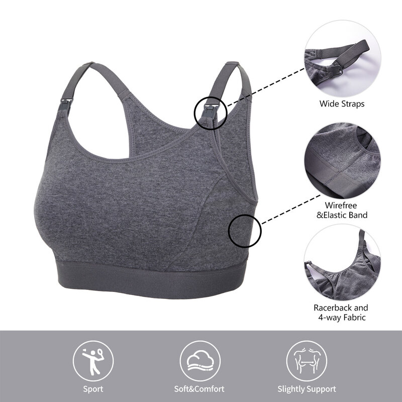 Gratlin Full Cup Maternity Nursing Sport Bra Breastfeeding Women's Comfort Cotton Underwear Plus Size Breathable Sportswear Yoga