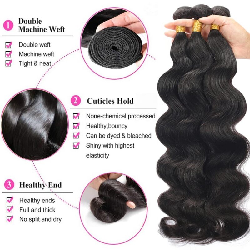 12A Peruvian Body Wave Human Hair Bundles 100% Unprocessed Virgin Human Hair Weave Bundles 30Inch Long Body Wave Hair Extensions