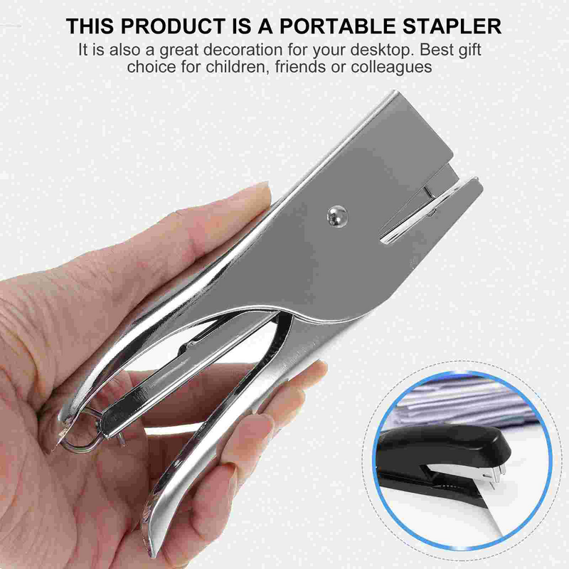 1pc 20 Sheets Plier Stapler No-Jam Hand Grip Metal Stapler Save Effort Stapler without Stitching Needle (Silver)