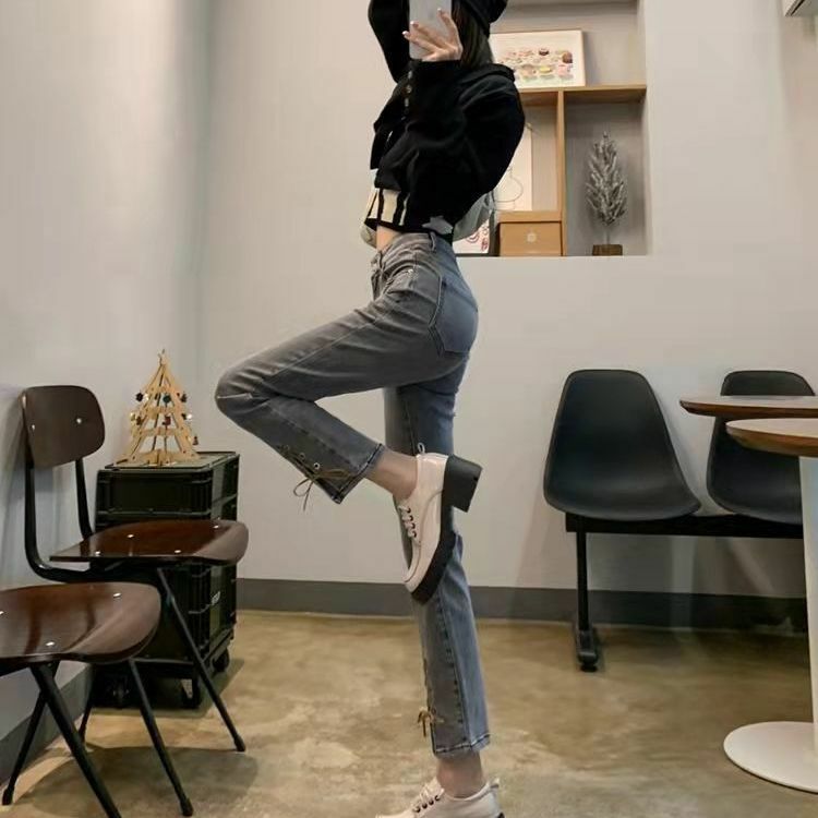 Calça Jeans Skinny Stretch de Cintura Alta Feminina, Lápis Capris, Legging Jeans, Calças Hip Lift, Streetwear, Moda Coreana, A489