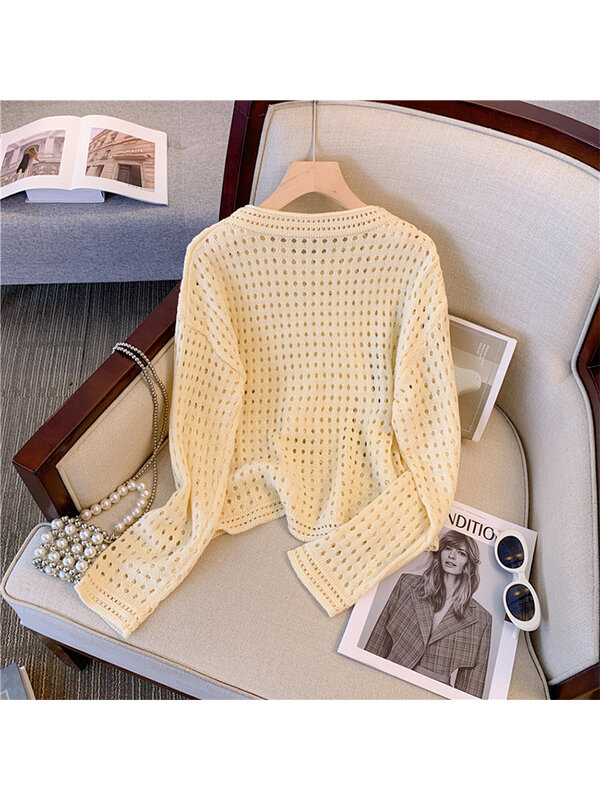 Женский вязаный свитер, свободные пуловеры с длинным рукавом, винтажный свитер в Корейском стиле, Y2k, 2023