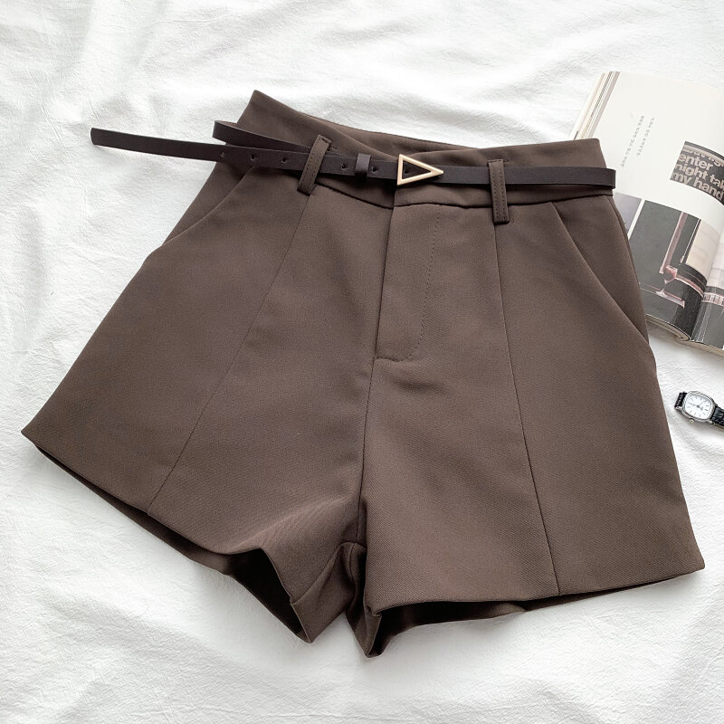 Шорты женские повседневные с карманами, пикантные офисные простые с поясом, Элегантные короткие штаны, осень 2022