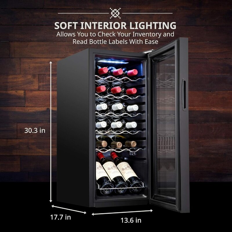 잠금 장치가 있는 병 압축기 와인 쿨러 냉장고, 온도 조절, 유리 문짝, 빨간색, 흰색