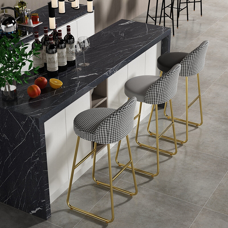 Nordic alta fezes cozinha lazer cadeira de couro barra com encosto design de luxo casa mobiliário de pé de ouro cadeira