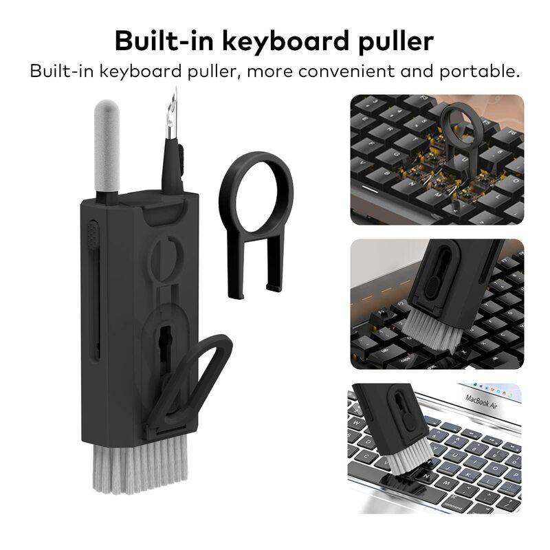 Kit de cepillo limpiador de teclado de ordenador 8 en 1, bolígrafo de limpieza para Airpods, iPod, iPhone, extractor de teclas, soporte para teléfono móvil, auriculares