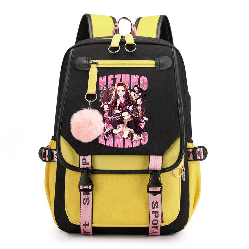 Ransel Anime Kamado Nezuko populer ransel wanita tas buku kapasitas besar mode perjalanan tas sekolah wanita ransel komputer siswa