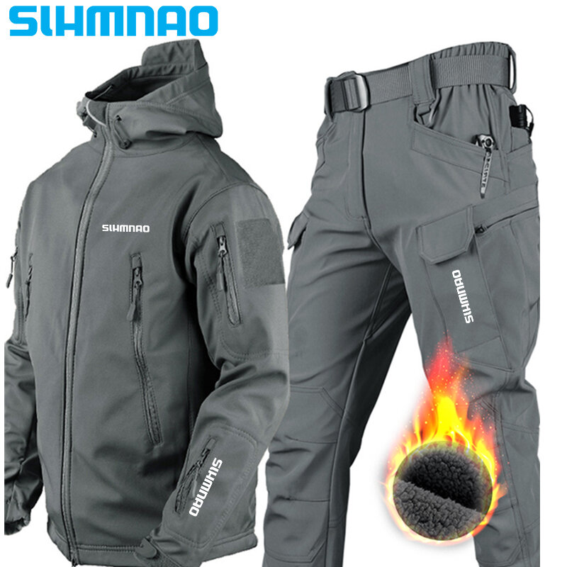 소프트 쉘 낚시 세트 세트, 야외 상어 피부, 특수 부대 전술 재킷, 방수 및 따뜻한 사이클링 재킷, 2024