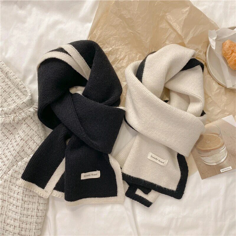 Bufanda de punto de estilo coreano Simple para mujer, pañuelo de lana elástica de invierno, chal cálido, Foulard