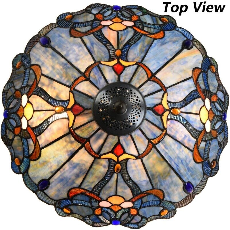 Bieye l10684 Barockglas-Tisch lampe im Barockstil, 16 "breite blaue Schatten-Doppel lampe, 24.5" groß
