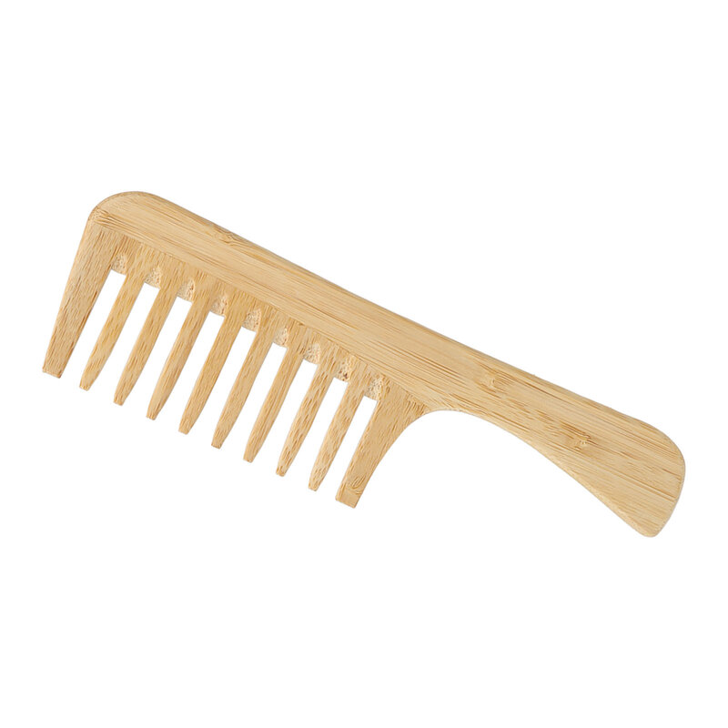 Peine para desenredar el pelo, peine portátil antiestático, duradero, de bambú, con diseño de mango, dientes redondos para el hogar