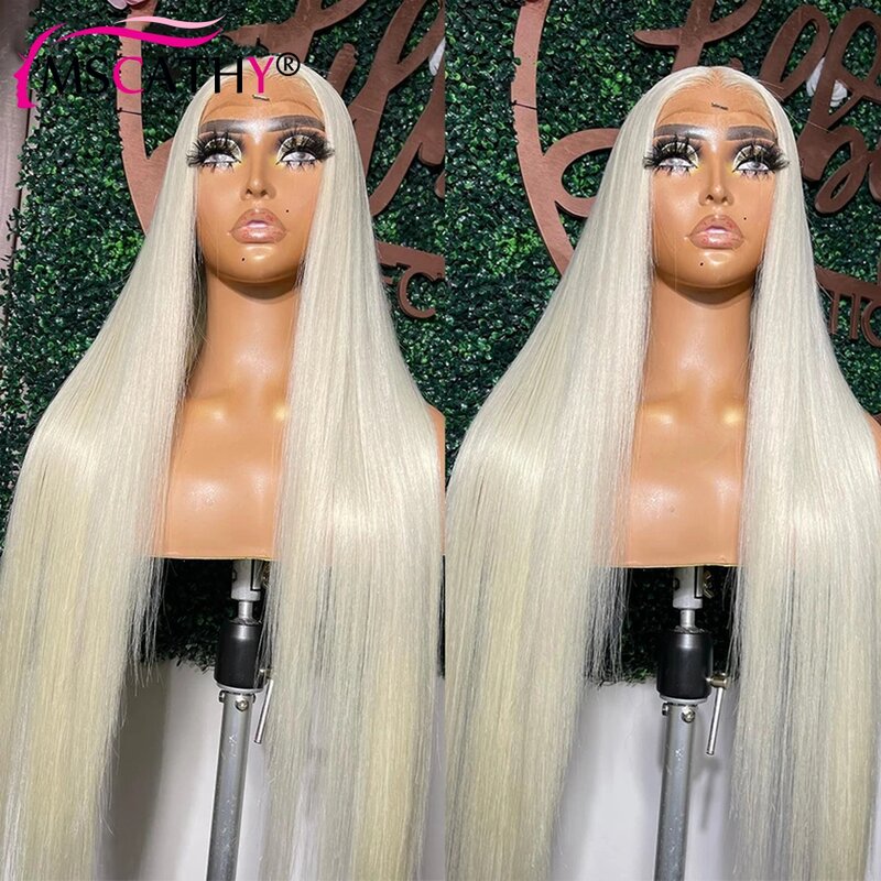 Biała włosy ludzkie w kolorze blond peruka 13x4x1 prosta peruki typu Lace front HD dla kobiet wstępnie oskubane brazylijskie naturalną linią włosów peruka do Cosplay