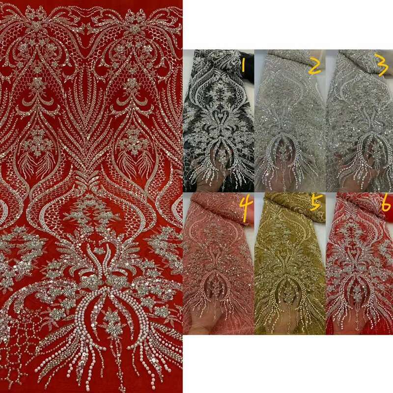 Tela de encaje de tul con cuentas pesadas, tejido africano hecho a mano, francés, de lujo, de alta calidad, para coser vestidos de novia, 2024