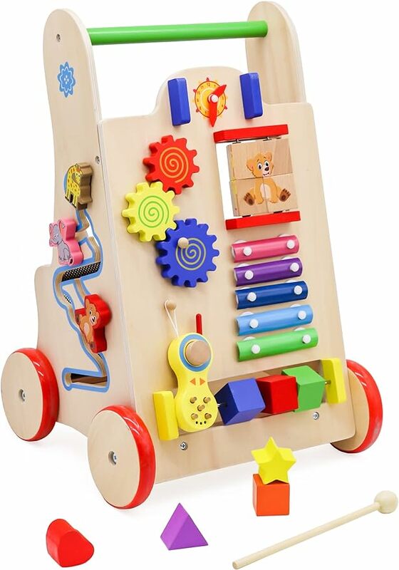 Baby Push Walker-centro attività di giocattoli in legno per bambini-Sit to Stand giocattolo da passeggio per bambini che imparano a camminare, girello