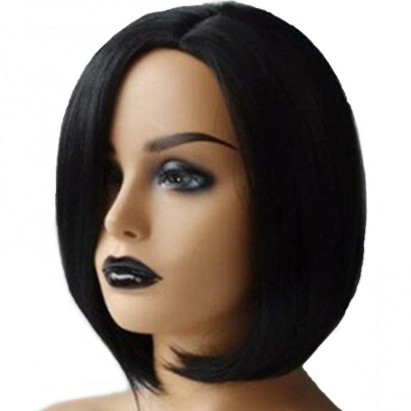 28cm Women Bobo Short Straight Hair Synthetic Wig Hairpiece Hair Extensions Head Cover Short Even Straight Wig For Party Cosplay