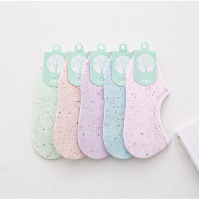 5 Pairs Women's Summer Cotton Invisible Socks Silicone Anti-skid Shallow Mouth Thin Comfortable Breathable Candy Color Boat Sock