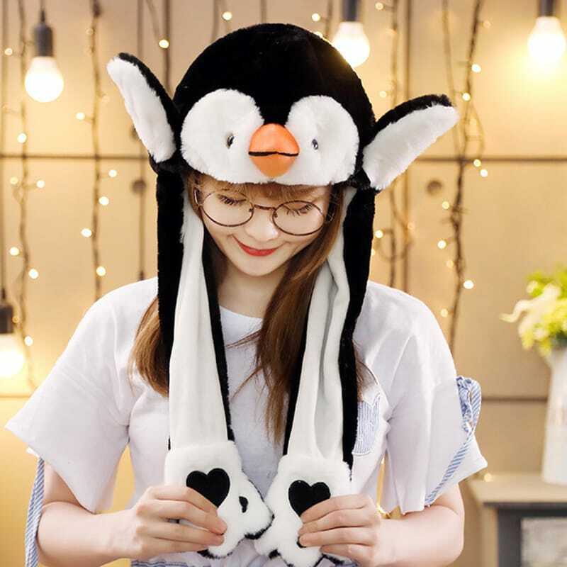 Topi Telinga Bergerak Penguin Topi Mainan Lembut Hewan Baru Topi Telinga Bergerak Topi Cosplay Pesta Kartun Topi untuk Anak-anak Topi Telinga Dewasa