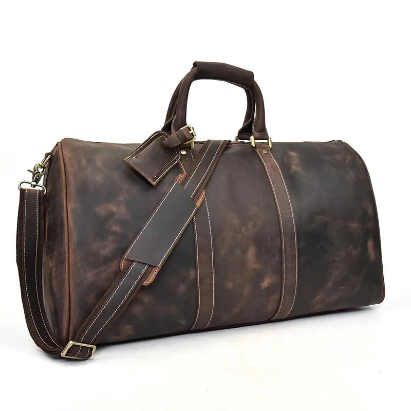 Vintage Men Genuine Leather Travel Bag Tote Big Weekend Man Cowskin Duffle Hand Luggage Male Handbags Large 60cm