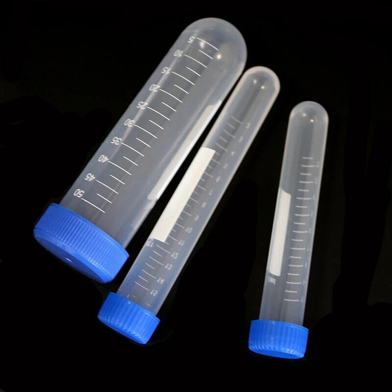 Tubo de ensayo Pcr de fondo redondo, tubo de centrífuga de Plasma, Escala de contenedor de laboratorio científico, tapa azul, 50ML, 15ML, 10ML