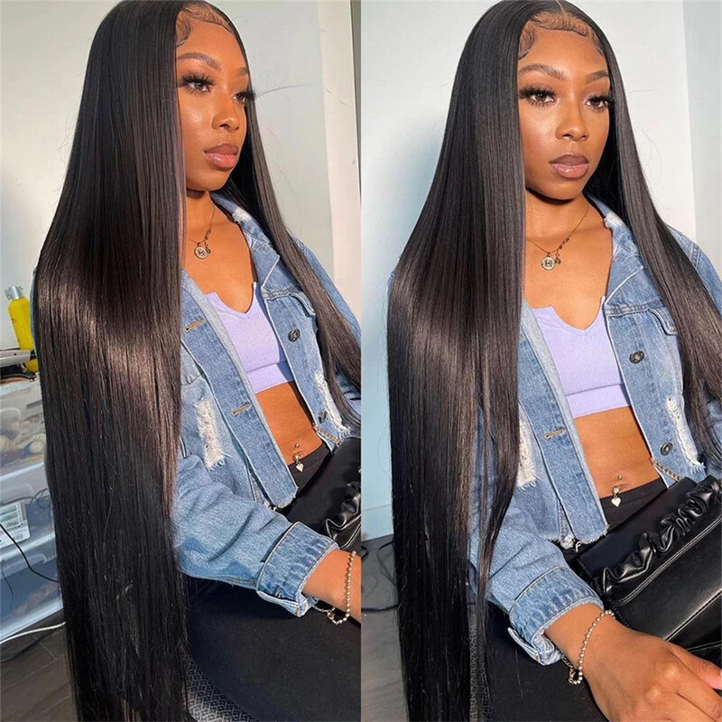 Nature Black Bone Straight Transparent 13x4 Lace Frontal Human Hair Wigs 180% Density Brazilian 13x6 Lace Front Wig For Women