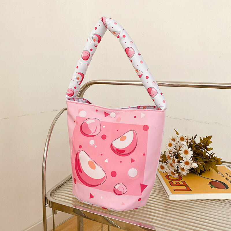 Mini sacola Kawaii bonito, saco de balde dos desenhos animados rosa, bolsa portátil feminina, bolsas bolsa, moda