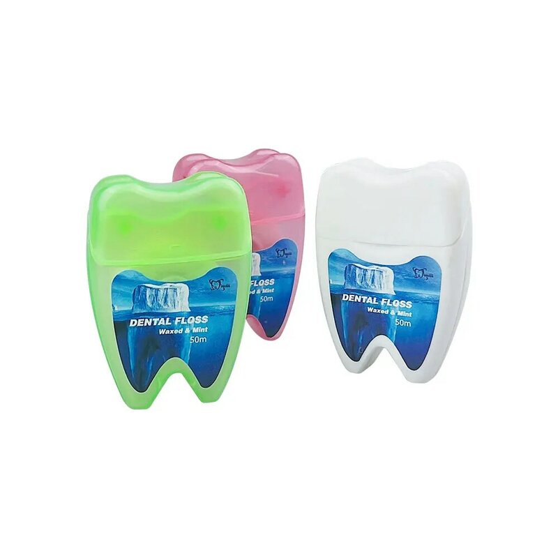 Rollo de hilo Dental de 50 metros, limpieza portátil de huecos dentales, caja en forma de diente de hilo plano, materiales para el cuidado bucal