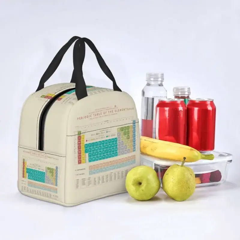 Elements Periodic Table Thermal Insulated Lunch Bag Science Chemistry Chemical Portable Lunch Tote for School Storage Food Box