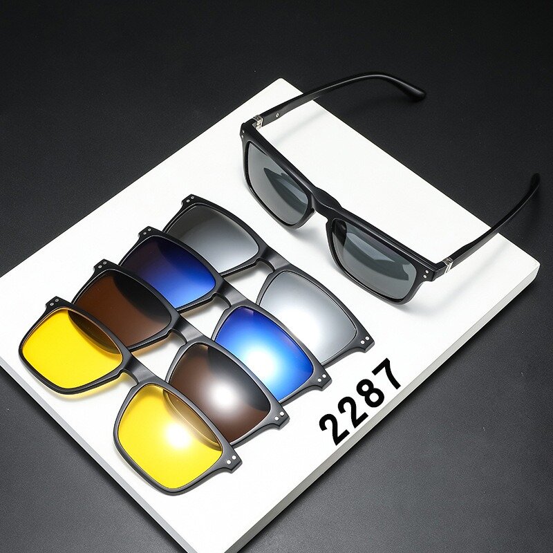 Montura de gafas para hombre y mujer, gafas de sol polarizadas con Clip de 5 piezas, magnéticas, UV400, 2287