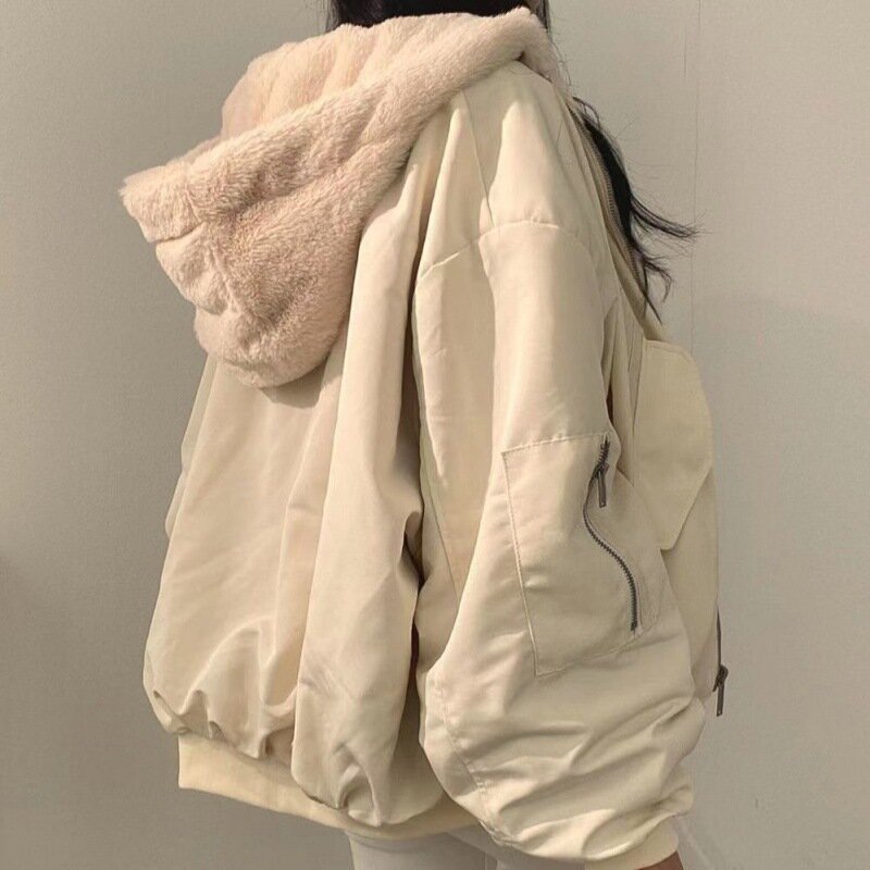 Winter addensare Warm parka donna oversize Kawaii Double Sided cappotto con cappuccio Ladies coreano Fashion Casual Loose Zip Up giacche