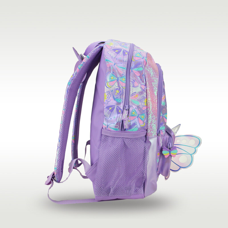 Mochila escolar PU impermeável para meninas, mochila borboleta roxa, material escolar original, Austrália Smiggle, 16 polegadas, 7 a 12 anos
