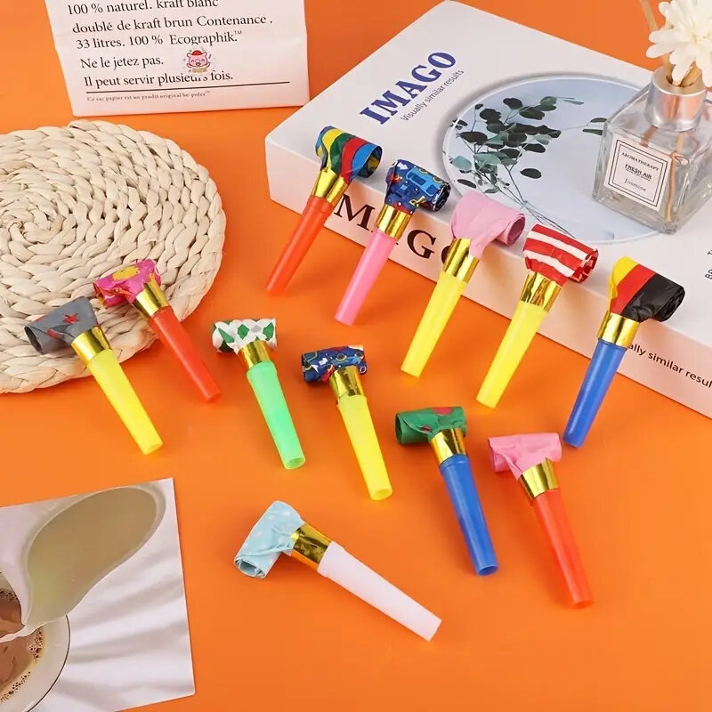 10 Stück, mehrfarbige Party pfeife, Dekorations artikel für Geburtstags feiern, Spielzeug zur Herstellung von Geräuschen