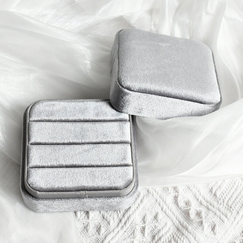 Square Vintage Ring Organizer Box Velvet Ring Box with Lid Engagement Ring Box Holder for Personal Ring Collection