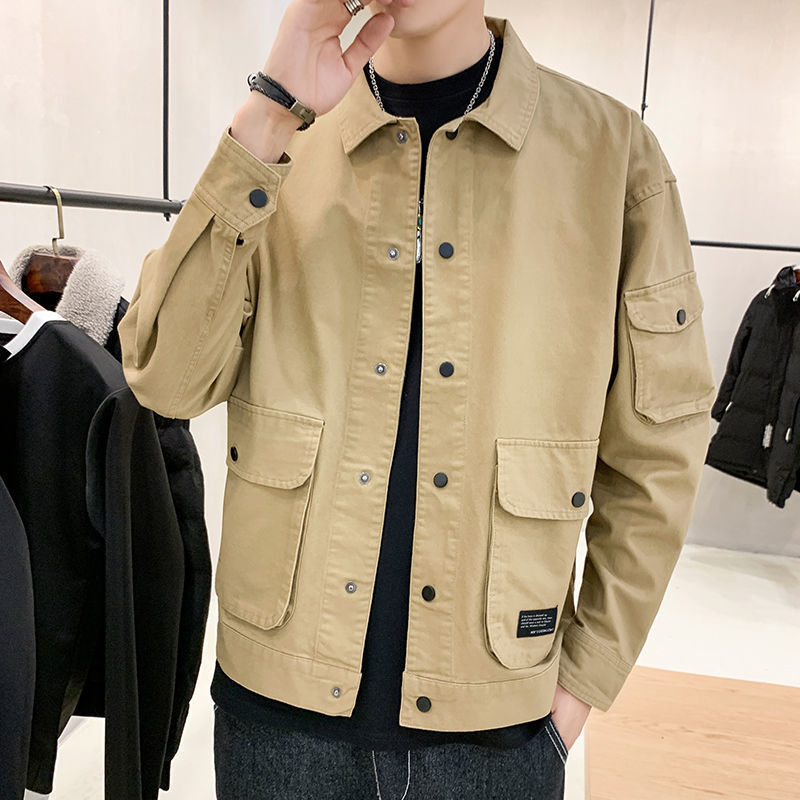 Men's Casual Jacket Spring Autumn Button Lapel Work Coat New Solid Color Multi-pocket Tops Men Fashion High Quality