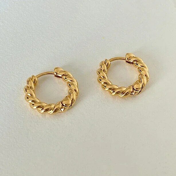 SOFTPIG 925 Sterling Silver Round Twist Huggies orecchini a cerchio in oro 18 carati per le donne Classic Fine Jewelry accessori geometrici