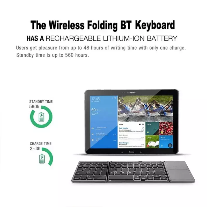 2024 B033 Mini klawiatura bezprzewodowa Bluetooth Touchpad przenośna magnetyczna potrójnie składana klawiatura dla systemu Windows Android IOS IPad