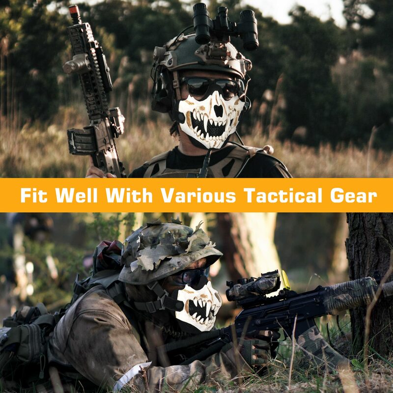 Airsoft Skull Half Face Mask, Tactical Dismantle Mesh Skeleton Mask for Hunting Paintball Shooting CS Halloween Cosplay