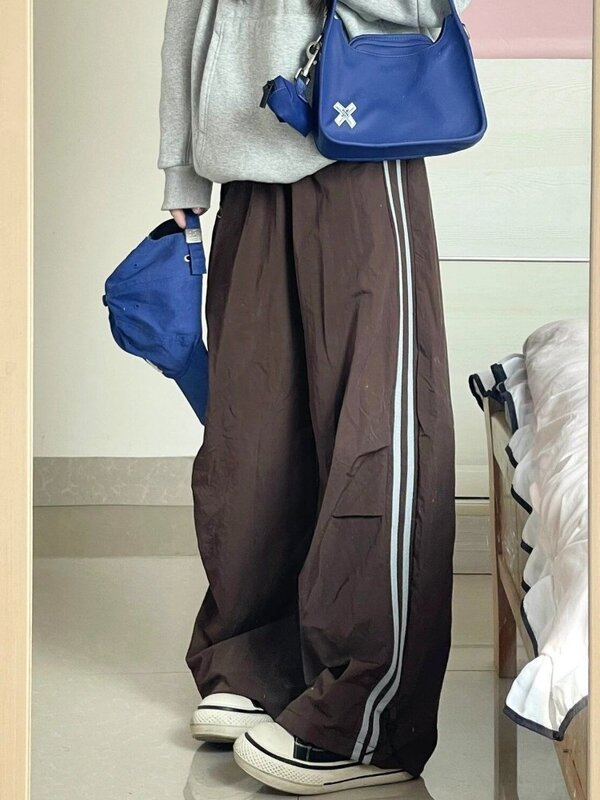 HOUZHOU винтажные Y2k полосатые парашютные брюки женские мешковатые спортивные джоггеры повседневные Harajuku модные брюки-карго Американский ретро