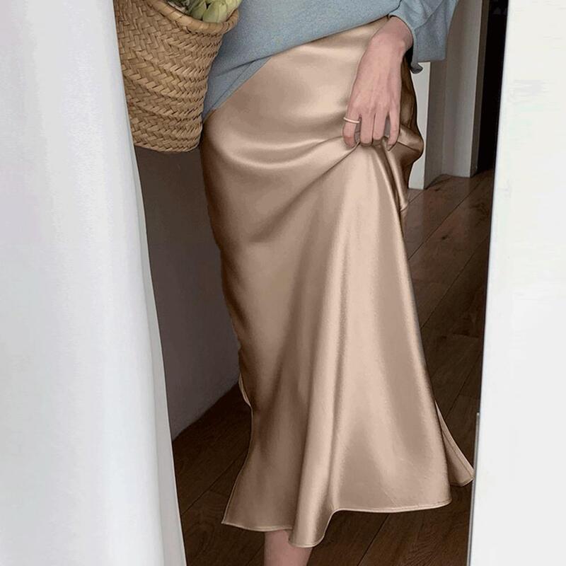 Женская атласная юбка макси с завышенной талией, элегантная облегающая трапециевидная формальная юбка до щиколотки для выпускного вечера