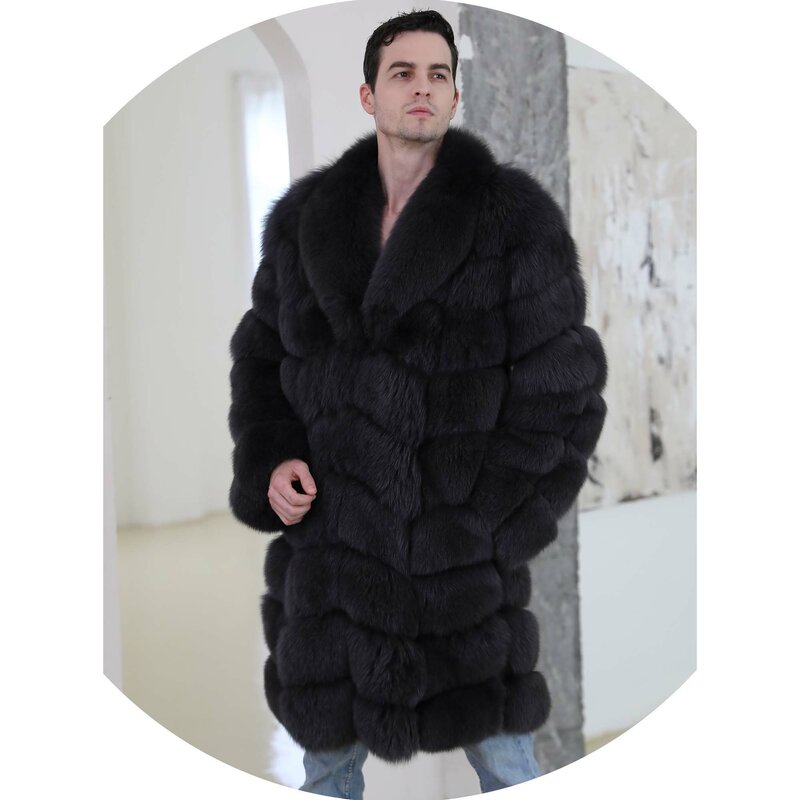 Abrigo de piel de zorro Real de longitud larga con cuello grande, abrigo de piel Natural personalizado de gran tamaño