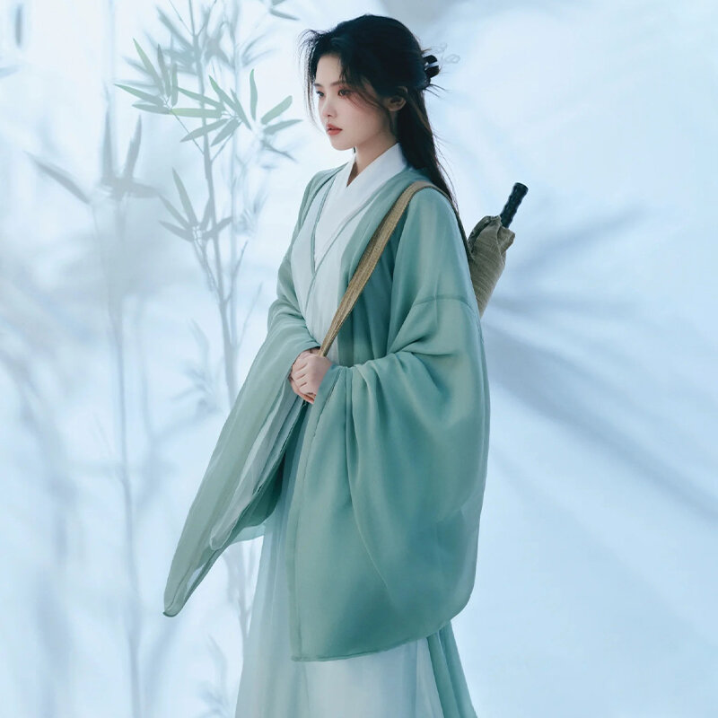 Vestido de estilo Ruqun con cuello cruzado para mujer, ropa china Han, traje antiguo