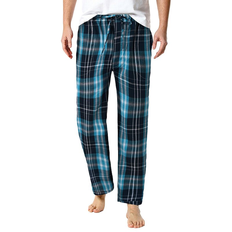 Pijama de encaje a cuadros para Hombre, pantalones de casa, Ropa de calle, moda coreana