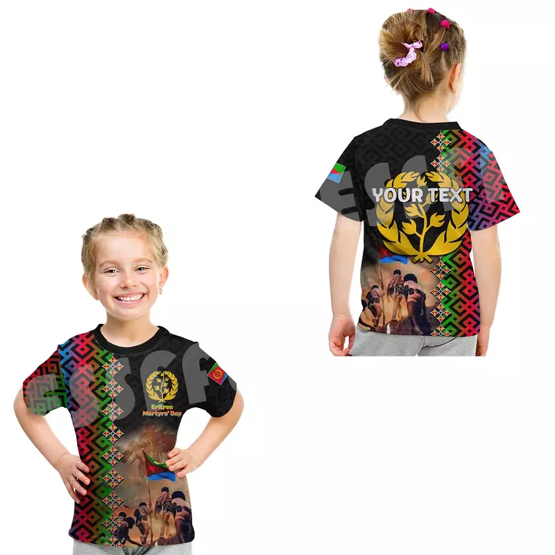 TESSFFEL-T-shirt à Manches Courtes avec Nom Personnalisé pour Enfant, Vêtement Décontracté, Streetwear, Érythrée, Taille Personnalisée, Impression 3D, Été