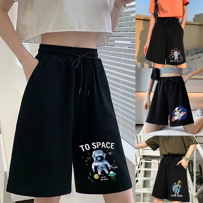 Calções femininos bonito menina moda coreano estudantes harajuku nove pontos calças astronauta imprimir estiramento simples shorts calças femininas
