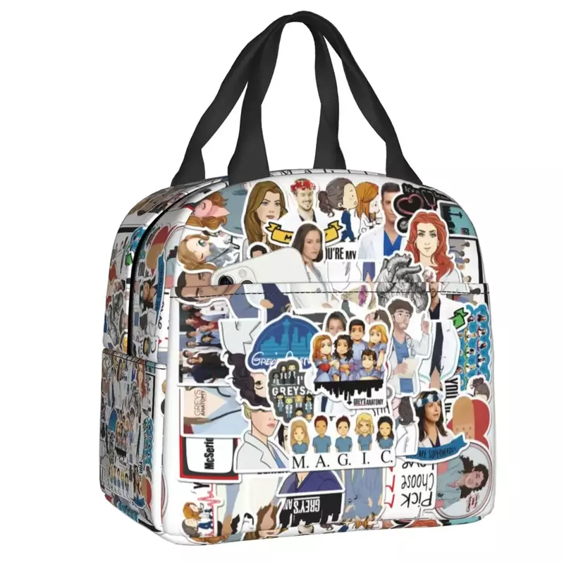 Cartoon Greys Anatomy Quote Collage Insulated Lunch Bag Reusable Thermal Cooler Insulated Lunch Box For Women Picnic Tote Bags