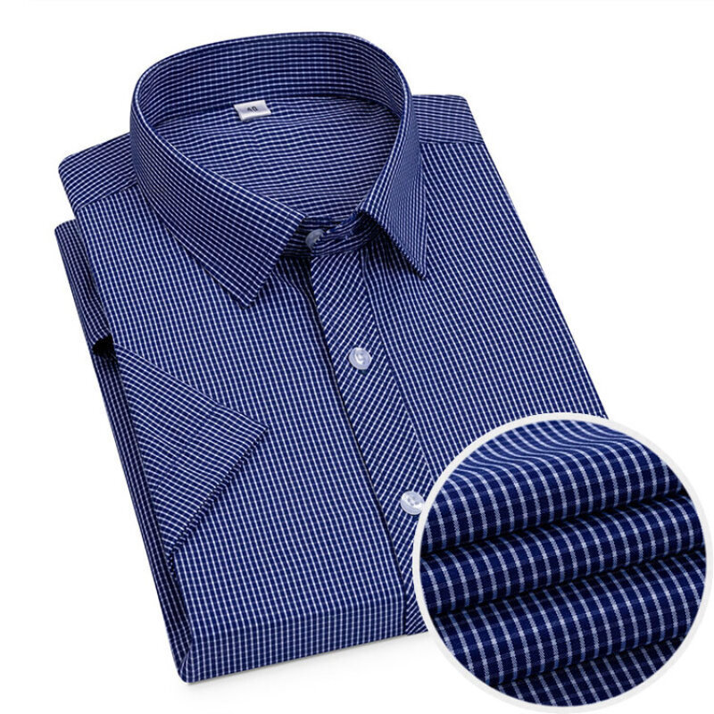 Мужская Облегающая рубашка высокого качества, повседневная. Дышащая впитывающая влагу деловая Повседневная рубашка с коротким рукавом 65% хлопок. 22 цвета
