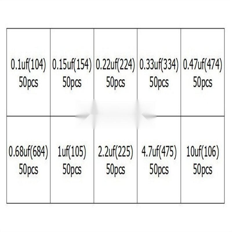Fourniture Transfrontalière de 10 Types de Puzzles Monolithiques, Enceinte Trempée en Boîte, Vente en Gros, 500 Uf-10uf, Prise Directe, 50V, 0.1 Pièces